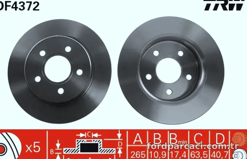 ARKA FREN DISK AYNASI FOCUS II 04 /> FOCUS II C MAX 03>07 C MAX 07 /> 1,6TI 16V / 1,6TDCI / 1,8 MAZDA III 03> OLCU (265