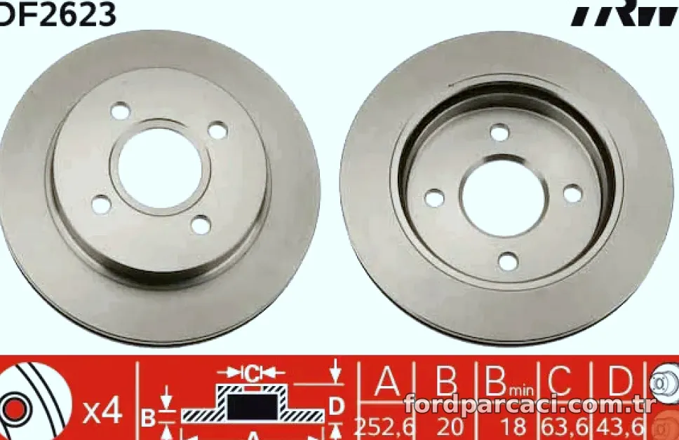 ARKA FREN DISK AYNASI MONDEO I / II 1,6 / 1,8 / 1,8TD / 2,0 / 2,5 92>00 COUGAR 2,5 98>01 HAVA SOGUTMALI - TRW - TRW DF26