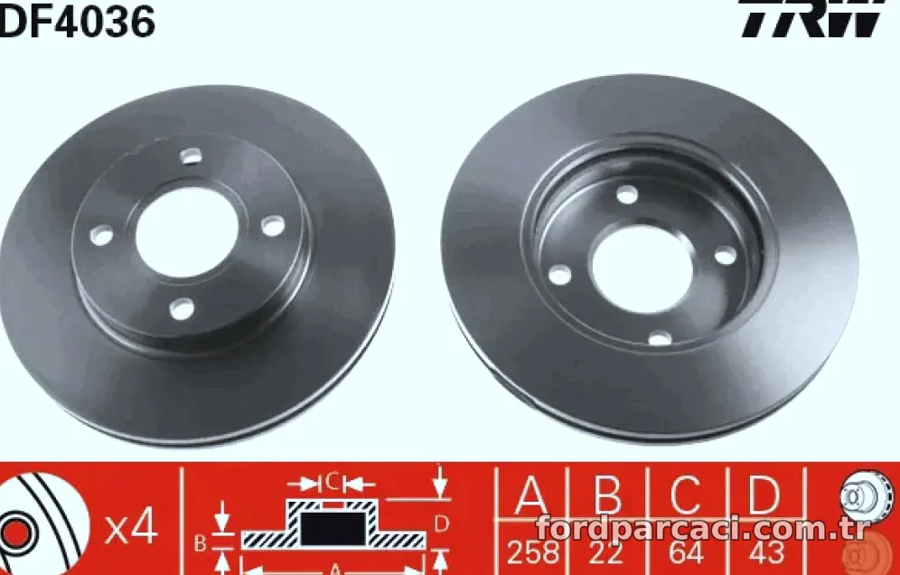 ON FREN DISK AYNASI FOCUS I 98>04 FIESTA V 00>08 FUSION 02>12 FORD KA 1,6 03>08 MAZDA II 1,2 / 1,4 / 1,6 03> - TRW - TRW