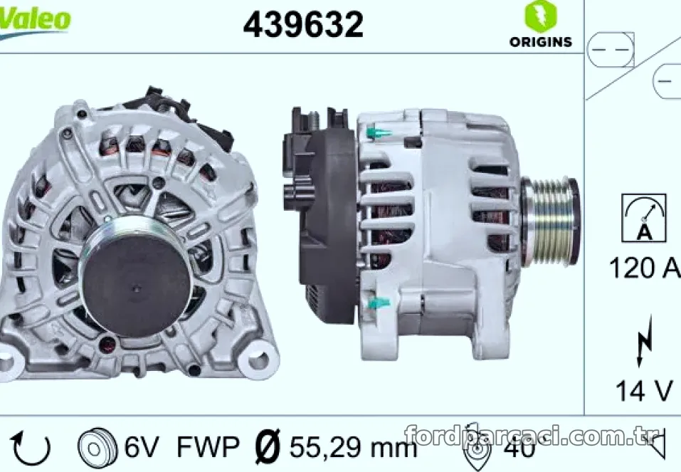 ALTERNATOR 12V 120A FORD FIESTA VI (CB1, CCN) 1.4 TDCi 08>17 FIESTA VI 1.6 TDCi 08>17 MAZDA 2 (DE_, DH_) 1.4 MZR-CD 08