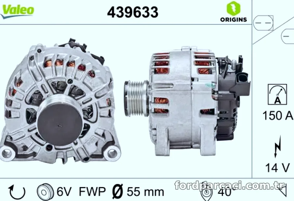 ALTERNATOR 12V 150A FORD FIESTA VI 1,4 / 1,6 TDCI 08>12 MAZDA 2 (DE_, DH_) 1.4 MZR-CD 08>15 - Valeo - VALEO 439633