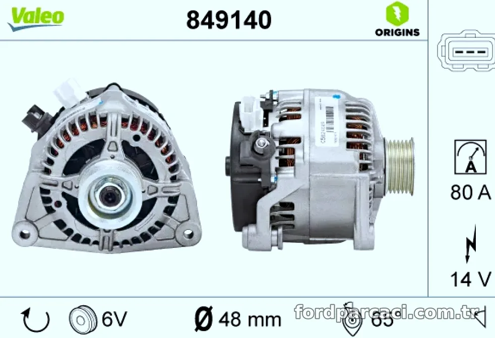 ALTERNATOR 12V 90A FOCUS 1,8TDCI / 1,6 ZETEC E 16V / 2,0 16V FOCUS RS 98>04 - Valeo - VALEO 849140
