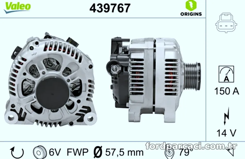 ALTERNATOR FIESTA V 1,4TDCI 01>12 MAZDA II 1,4DC 03> 14V 150A - Valeo - VALEO 439767