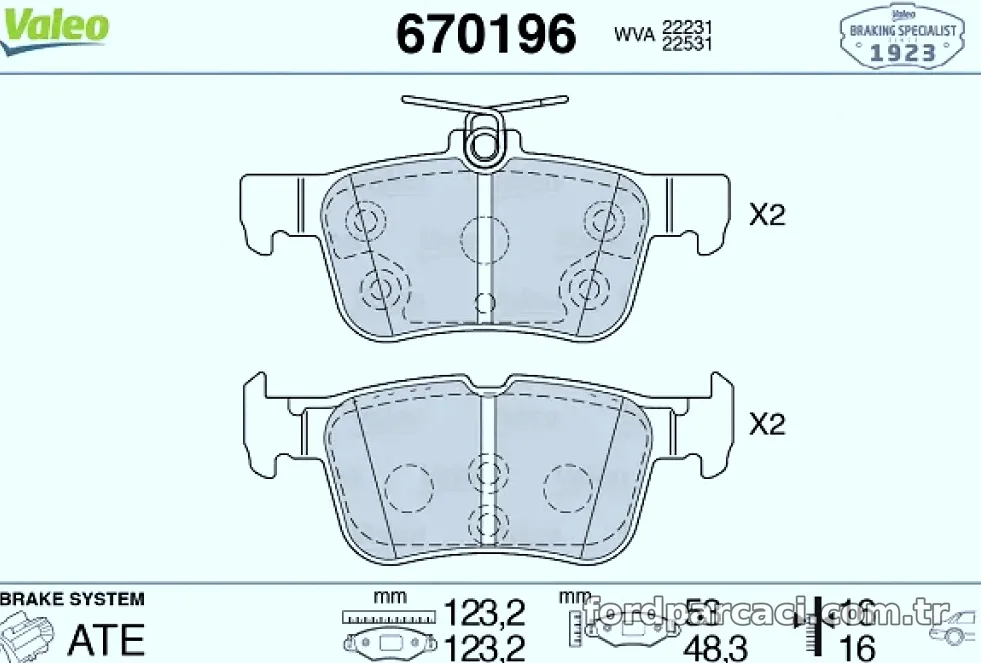 ARKA FREN BALATASI FOCUS IV 18 > GALAXY 15 > KUGA II 14 > MONDEO V 14 > S-MAX 15 > - Valeo - VALEO 670196