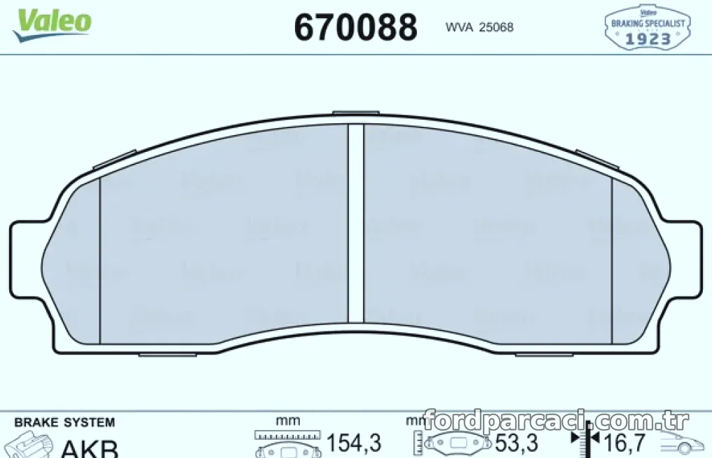 DISK FREN BALATASI (ÖN) FORD Explorer 4.0 96>01 - Valeo - VALEO 670088