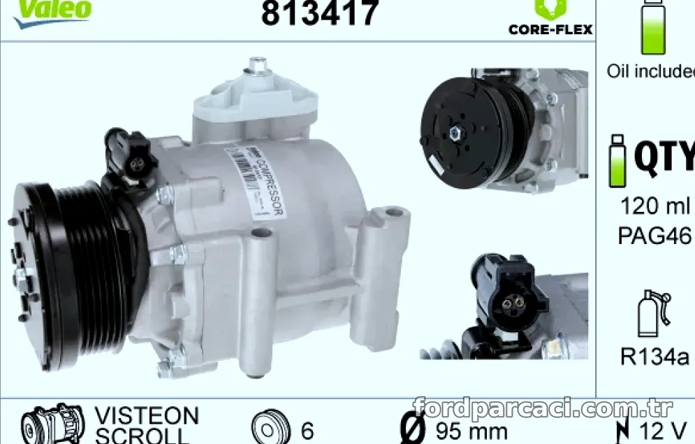 KLIMA KOMPRESOR FIESTA CB1 08>12 FIESTA CCN 12>17 BENZINLI 1.25-1.4-1.6 - Valeo - VALEO 813417