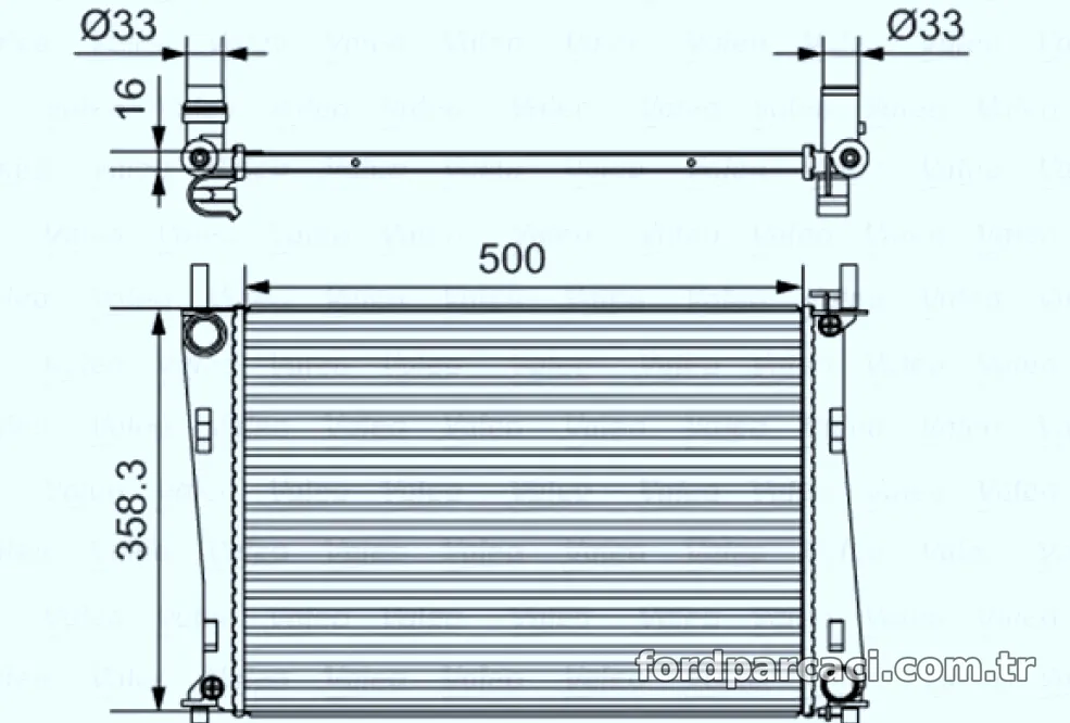 MOTOR SU RADYATORU FIESTA V FUSION 01>08 1,25 1,4 16V / 1,6 16V MAZDA II 1,4 16V / 1,6 16V 02 /> OLCU: (500 X 356 X 13)