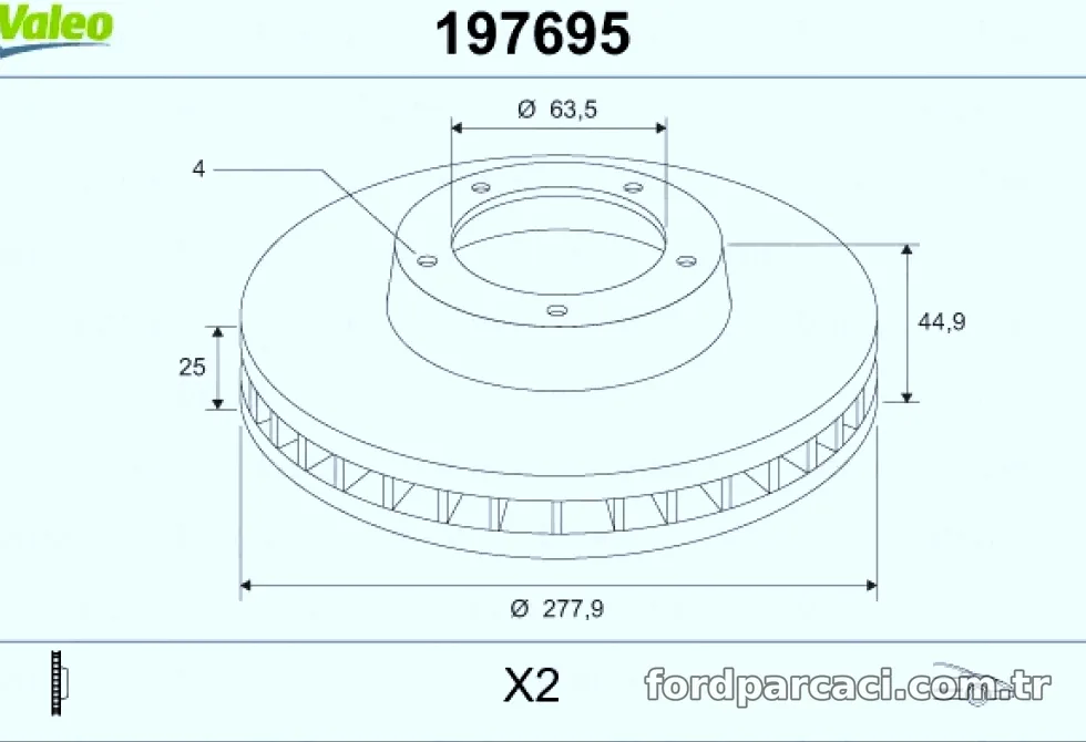 ON FREN AYNASI FIESTA 2.0I ST150 (04 08) / (278x25x4DLxHAVALI) - Valeo - VALEO 197695