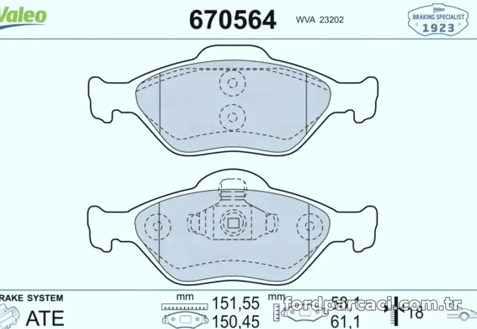 ON FREN BALATASI FIESTA FUSION 02 08 MAZDA II 03> ABS - Valeo - VALEO 670564