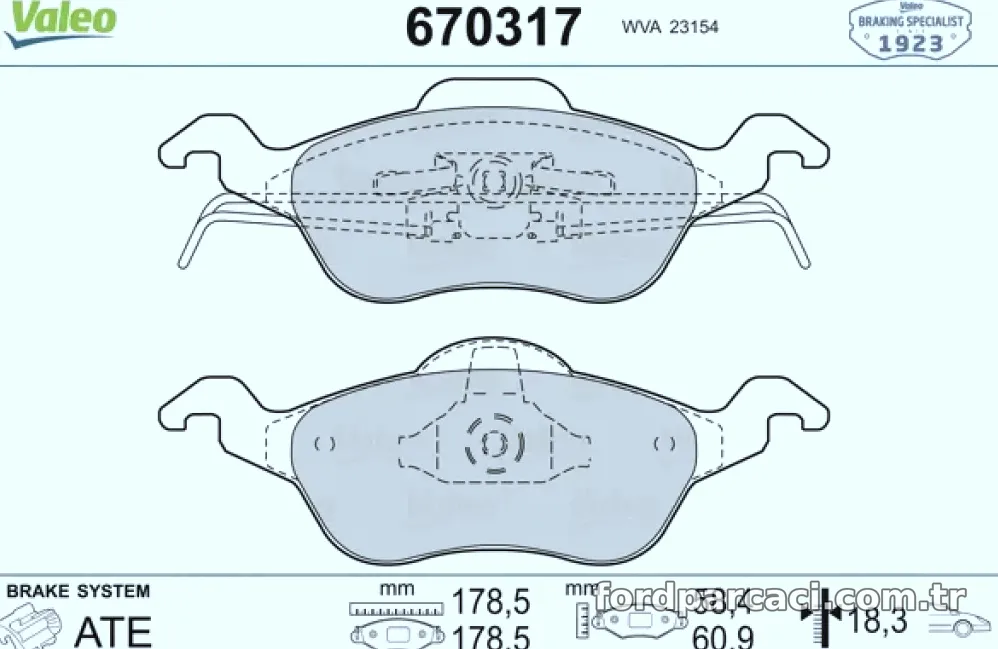ON FREN BALATASI FOCUS 1,4 1.6 1.8 1.8 TDCI 98 05 - Valeo - VALEO 670317