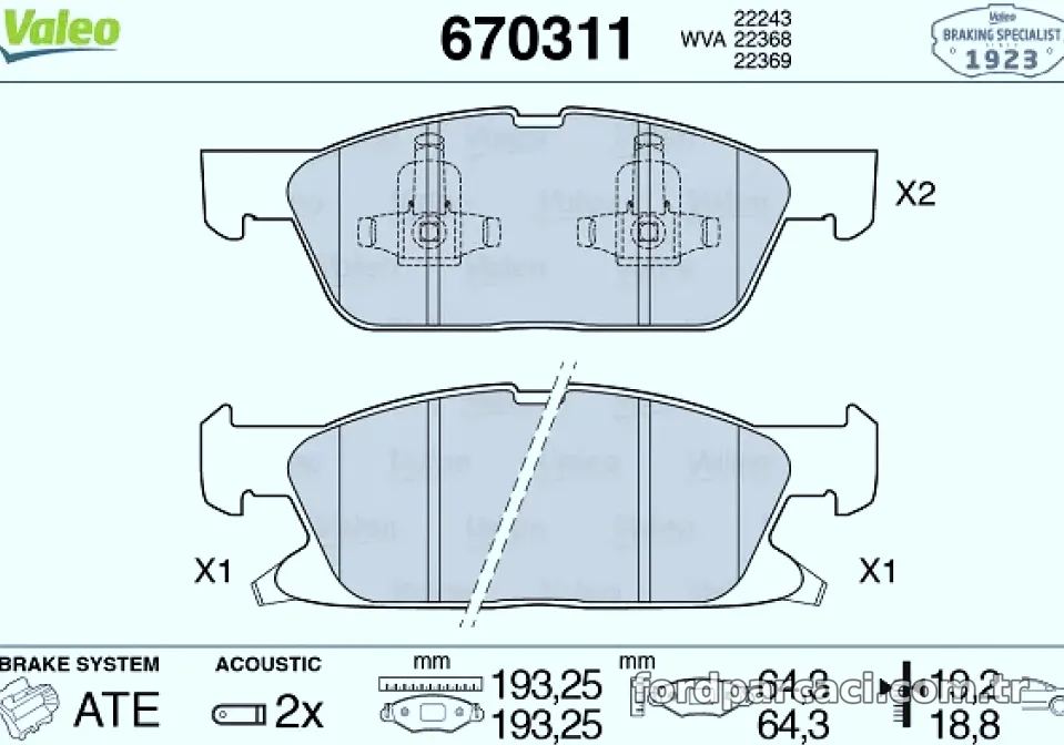 ON FREN BALATASI FORD GALAXY III 15> EDGE 2.0 EcoBlue 18> S-MAX 18> - Valeo - VALEO 670311