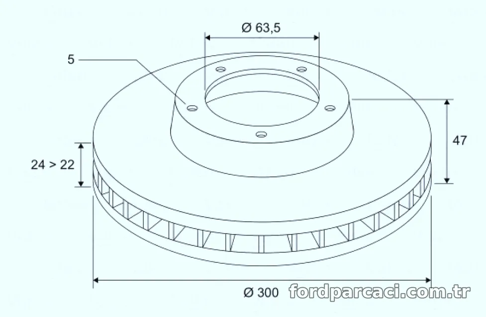 ON FREN DISK AYNASI (ADET) MONDEO III 1,8 / 2,0 / 2,2 00>07 JAGUAR X TYPE 01>09 OLCU (300 X 24 X 5 BIJON) HAVA SOGUTMALI